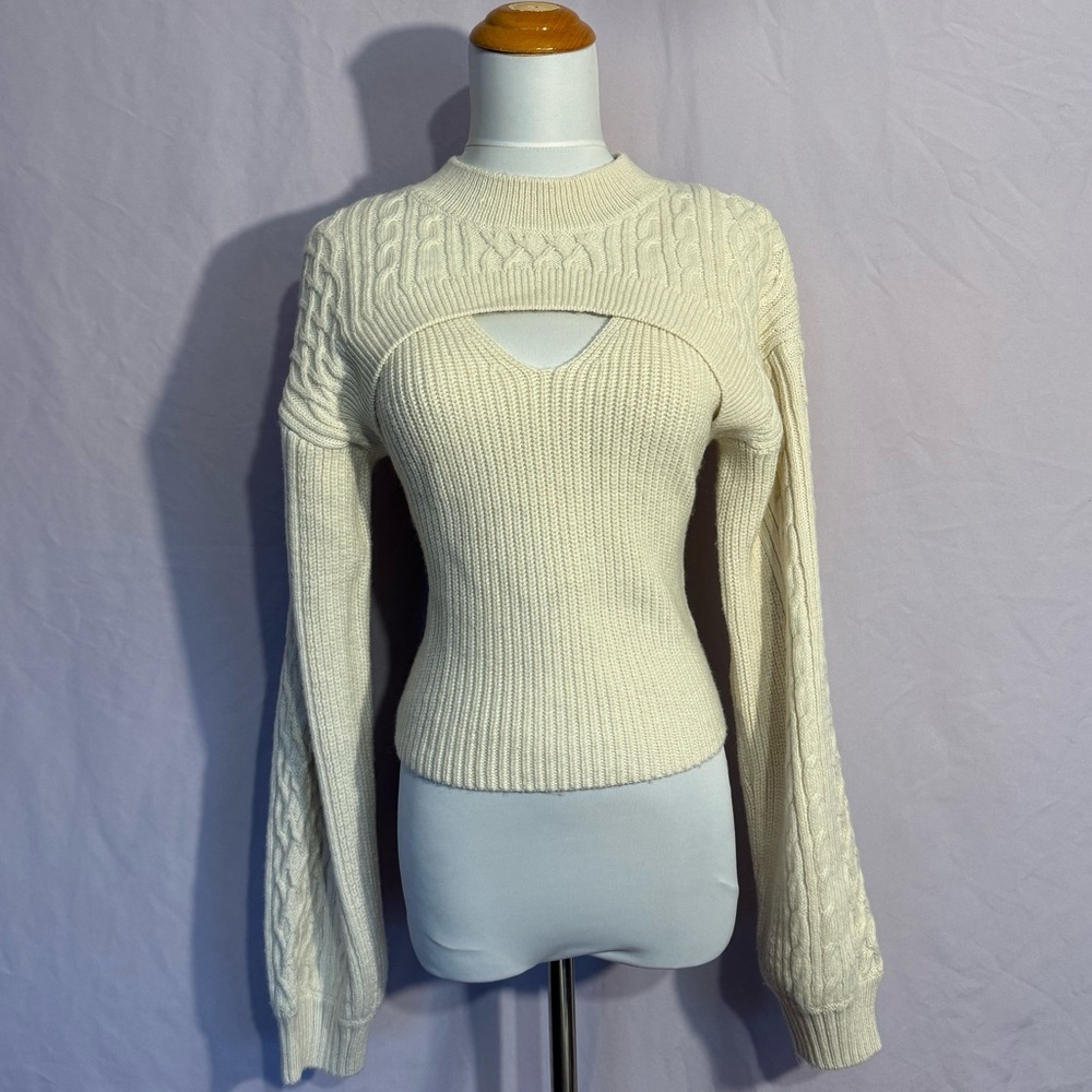 H&M Cream Cable Knit Cut-Out Sweater Top